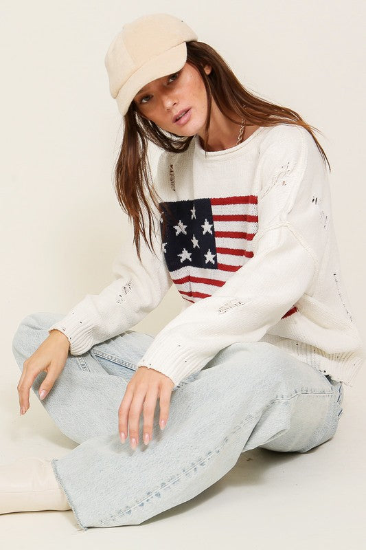 Timing Distressed USA Logo Sweater