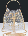 Studded Cleared Top Handle PVC Clutch Bag