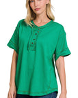 Zenana Raw Edge Short Sleeve Top - My Pampered Life Seattle