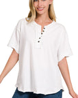 Zenana Raw Edge Short Sleeve Top - My Pampered Life Seattle