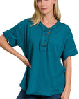 Zenana Raw Edge Short Sleeve Top - My Pampered Life Seattle