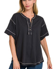 Zenana Raw Edge Short Sleeve Top - My Pampered Life Seattle