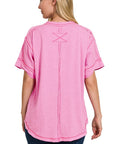 Zenana Raw Edge Short Sleeve Top - My Pampered Life Seattle