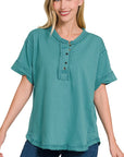 Zenana Raw Edge Short Sleeve Top - My Pampered Life Seattle