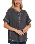 Zenana Raw Edge Short Sleeve Top - My Pampered Life Seattle