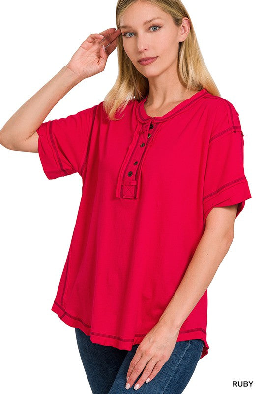 Zenana Raw Edge Short Sleeve Top