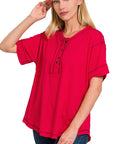 Zenana Raw Edge Short Sleeve Top - My Pampered Life Seattle