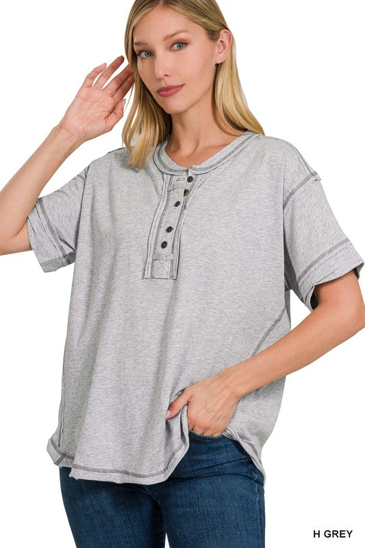 Zenana Raw Edge Short Sleeve Top