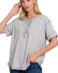 Zenana Raw Edge Short Sleeve Top - My Pampered Life Seattle