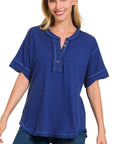 Zenana Raw Edge Short Sleeve Top - My Pampered Life Seattle