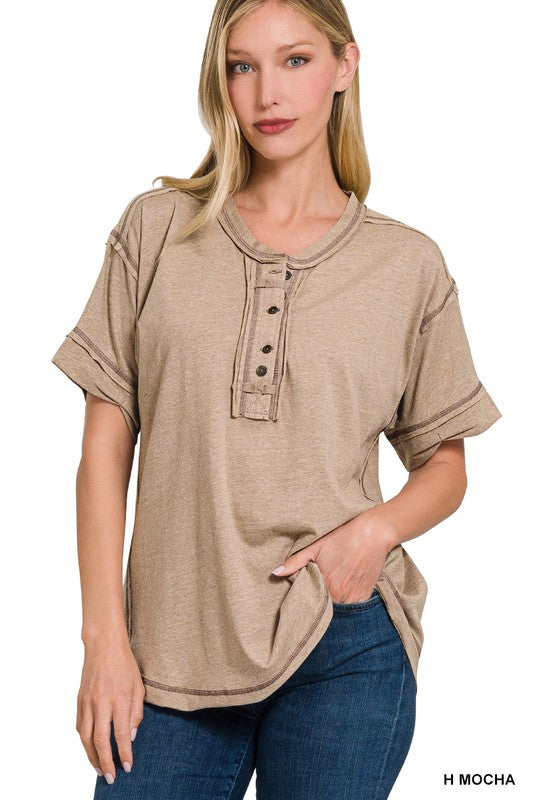 Zenana Raw Edge Short Sleeve Top