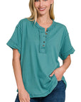 Zenana Raw Edge Short Sleeve Top - My Pampered Life Seattle