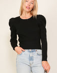 Ribbed Puff Sleeve Knit Top