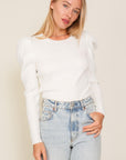 Ribbed Puff Sleeve Knit Top