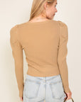 Ribbed Puff Sleeve Knit Top