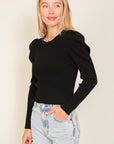 Ribbed Puff Sleeve Knit Top