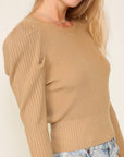 Ribbed Puff Sleeve Knit Top