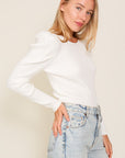 Ribbed Puff Sleeve Knit Top