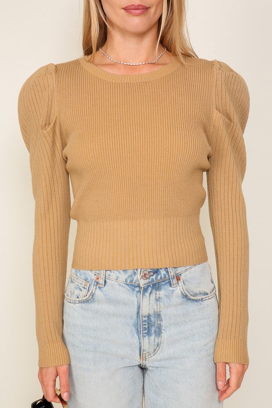 Ribbed Puff Sleeve Knit Top