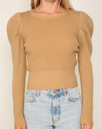 Ribbed Puff Sleeve Knit Top