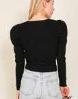 Ribbed Puff Sleeve Knit Top