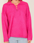 Lumiere Sweater Top with V-Shape Criss Cross Tie Neck