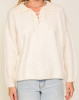 Lumiere Sweater Top with V-Shape Criss Cross Tie Neck