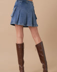 Insane Gene Pleated Cargo Denim Mini Skirt