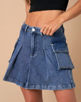 Insane Gene Pleated Cargo Denim Mini Skirt