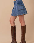 Insane Gene Pleated Cargo Denim Mini Skirt