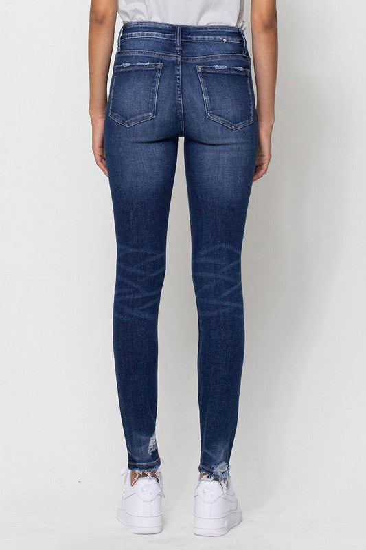 Flying Monkey Mid Rise Ankle Skinny w Distressed Hem Jean - Online Only