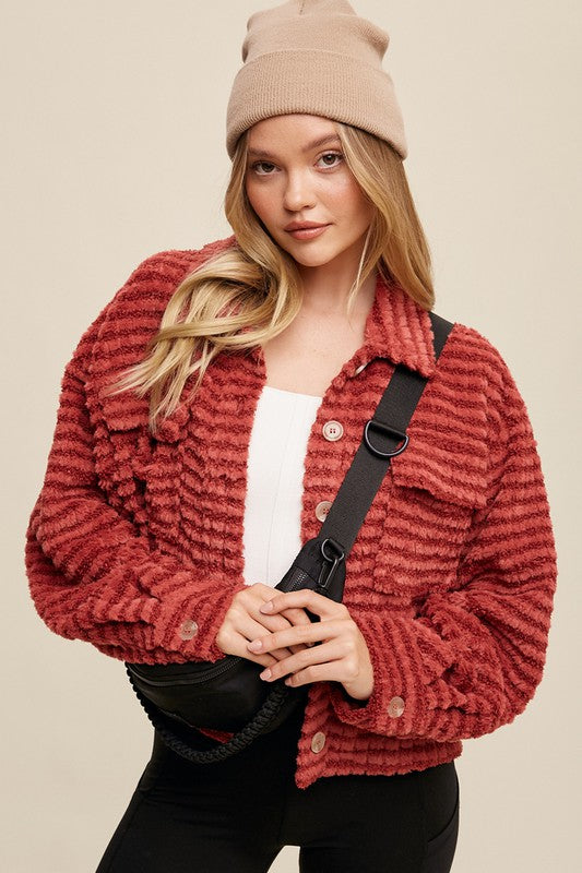 Listicle Plaid Fleece Shacket - Online Only