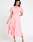 Plus Solid Diagonal Tiered Flowy Dress