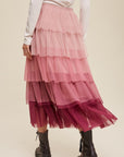 Listicle Gradient Style Tiered Mesh Maxi Skirt