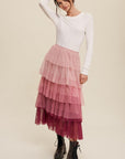 Listicle Gradient Style Tiered Mesh Maxi Skirt