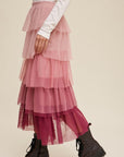 Listicle Gradient Style Tiered Mesh Maxi Skirt