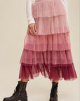 Listicle Gradient Style Tiered Mesh Maxi Skirt