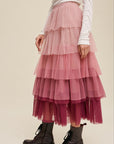 Listicle Gradient Style Tiered Mesh Maxi Skirt