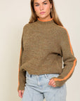 Lumiere Marled Brown Raglan Sleeve Funnel Neck Sweater