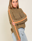 Lumiere Marled Brown Raglan Sleeve Funnel Neck Sweater