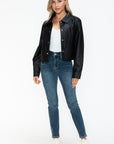 Snobbish Snap Down Long Sleeve PU Leather Jacket