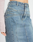 Fluted Denim Maxi Skirt - Online Only