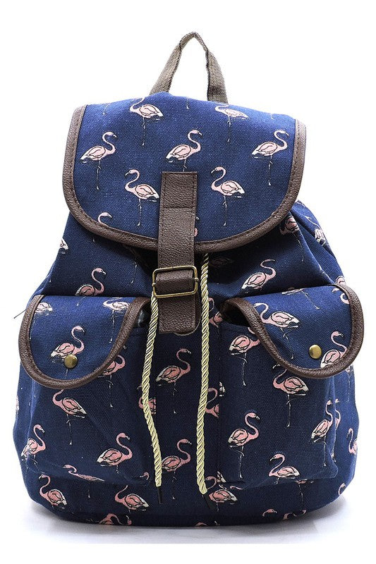 Flamingo Printed Canvas Backpack - Online Only