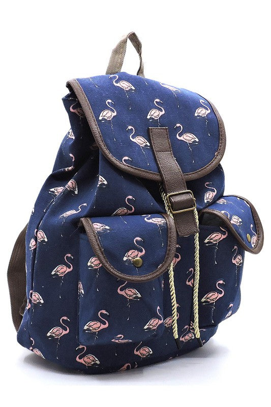 Flamingo Printed Canvas Backpack - Online Only