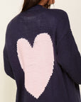 Timing Long Sleeve Open Front Cardigan With Back Heart