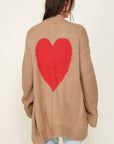 Timing Long Sleeve Open Front Cardigan With Back Heart