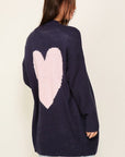 Timing Long Sleeve Open Front Cardigan With Back Heart