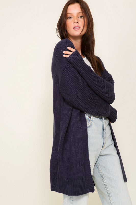 Timing Long Sleeve Open Front Cardigan With Back Heart