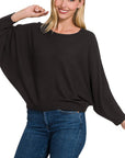 Zenana Plus Ribbed Batwing Long Sleeve Boat Neck Sweater