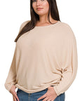 Zenana Plus Ribbed Batwing Long Sleeve Boat Neck Sweater